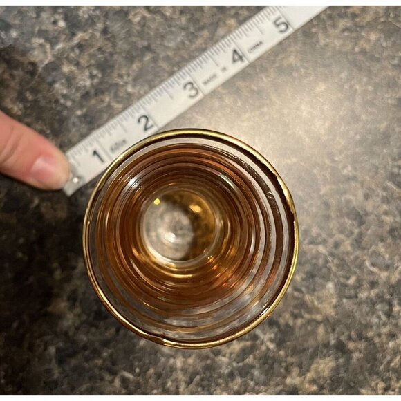 Vintage Carnival Glass Bud Vase 4" Gold with Stripes - Picture 8 of 8